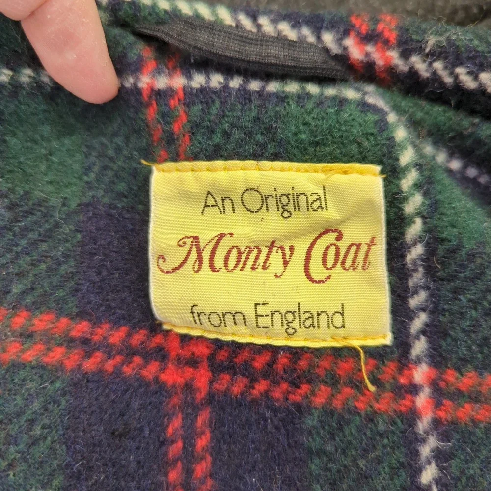 Monty Coat Men's Wool Blend Plaid‎ Lined Duffle Coat Size 48 Made in England